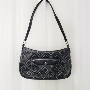 Suarez New York black leather shoulder bag white geometric stitching